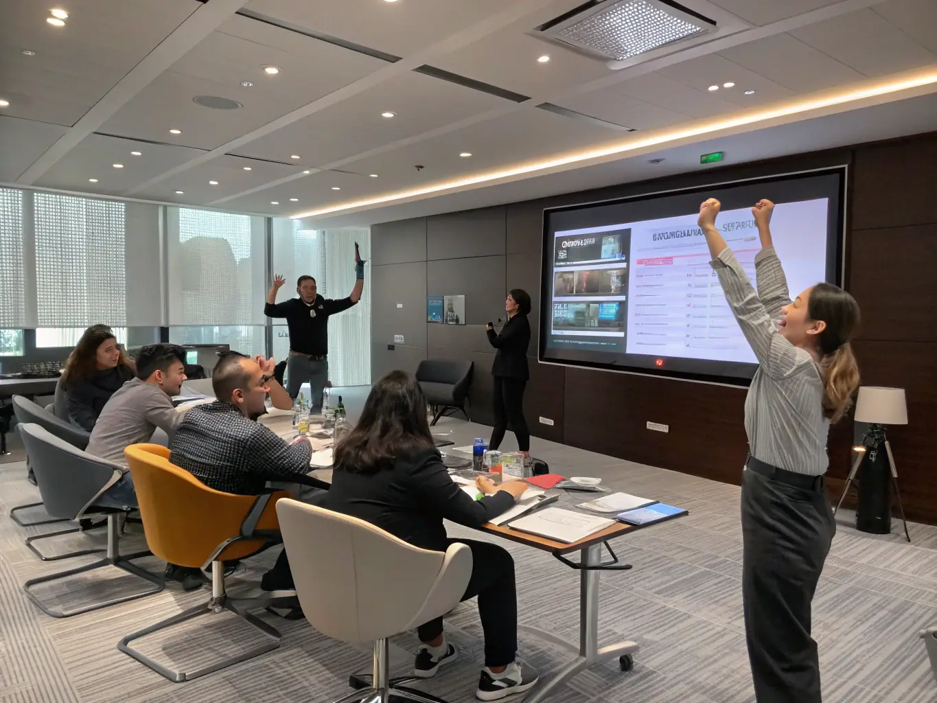 A focused image of participants in a training session, practicing specific improvisation techniques under the guidance of an experienced instructor. The atmosphere is one of focused learning and skill development.
