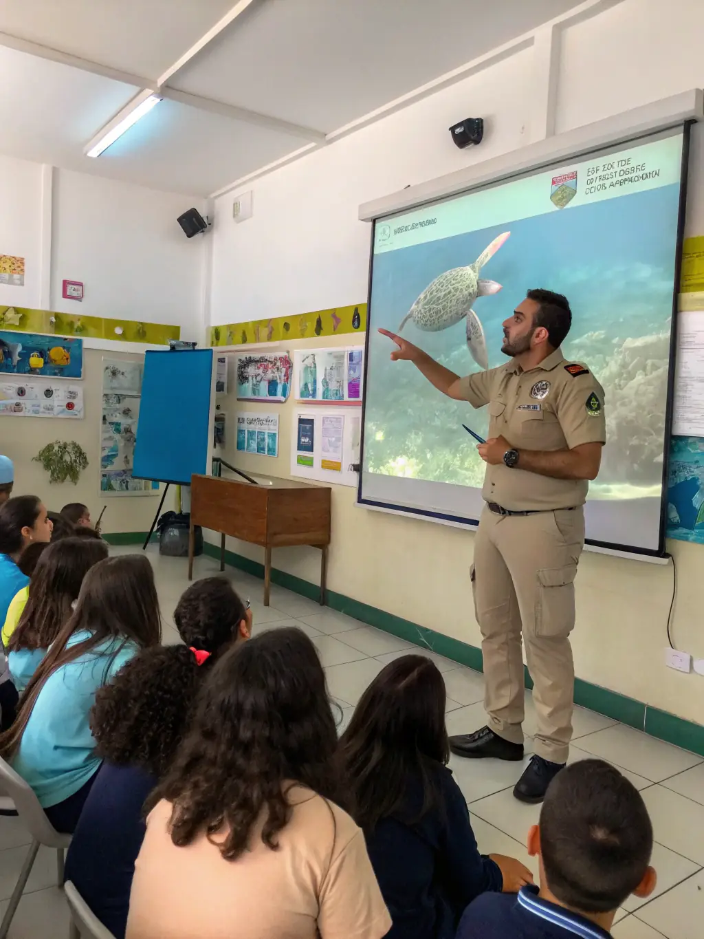 A diverse group of people attending a seminar on marine conservation, representing FFESSM AIN's educational outreach and community engagement efforts.